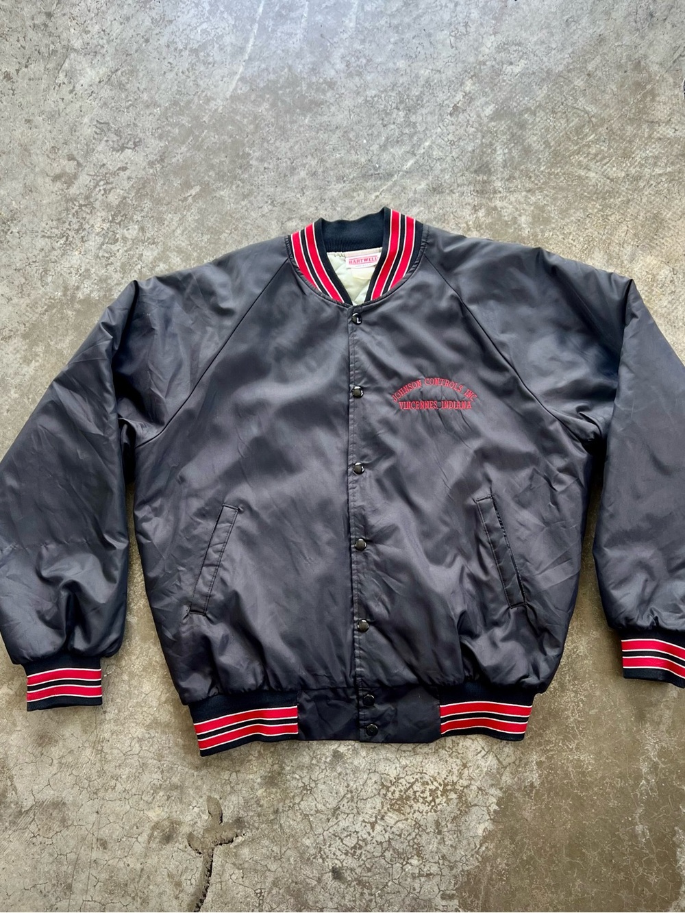 Vintage Hartwell USA Johnson Controls Bomber Jacket Black Mens XL